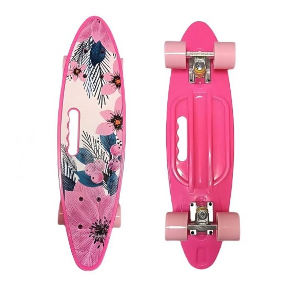 Ružový mini cruiser skateboard s kvetinovým vzorom 59x16cm FH846574