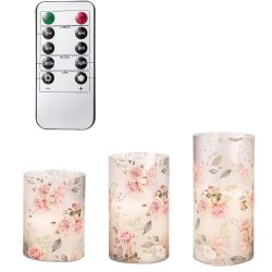   3-dielna sada romantických LED sviečok s ružovým motívom a diaľkovým ovládaním FK768642
