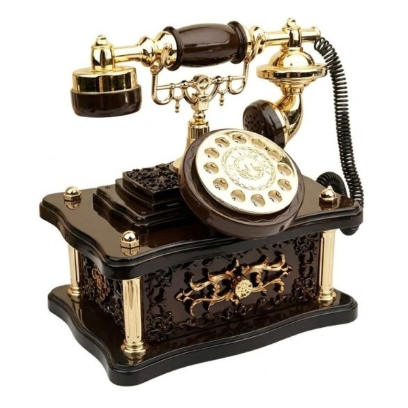 Vintage hudobná skrinka v tvare otočného telefónu s 8 melódiami v zlatej a čiernej farbe FM5890649-2