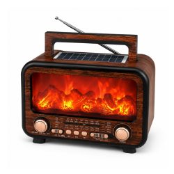   Retro rádio na solárne napájanie s Bluetooth reproduktorom a svetelným efektom krbu FP-2393-S