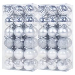   Sada 72 ks strieborných vianočných guľôčok, 4 cm G6MV65X5KK