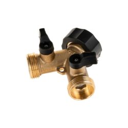   Dvojcestný mosadzný rozdeľovač na záhradný kohútik, s 3/4″ vstupom a dvoma 3/4″ výstupmi G70156