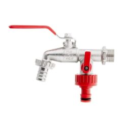   Dvojcestný záhradný kohútik s 1/2″ vstupom a dvoma 3/4″ výstupmi, s prípojkami G70190