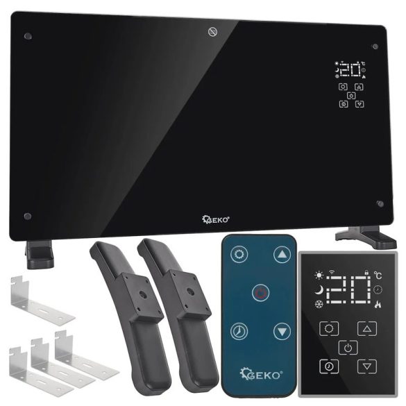 Elektrický konvektor GEKO s čiernym skleneným panelom, LCD displejom, WiFi a diaľkovým ovládaním, 2500 W, G80447