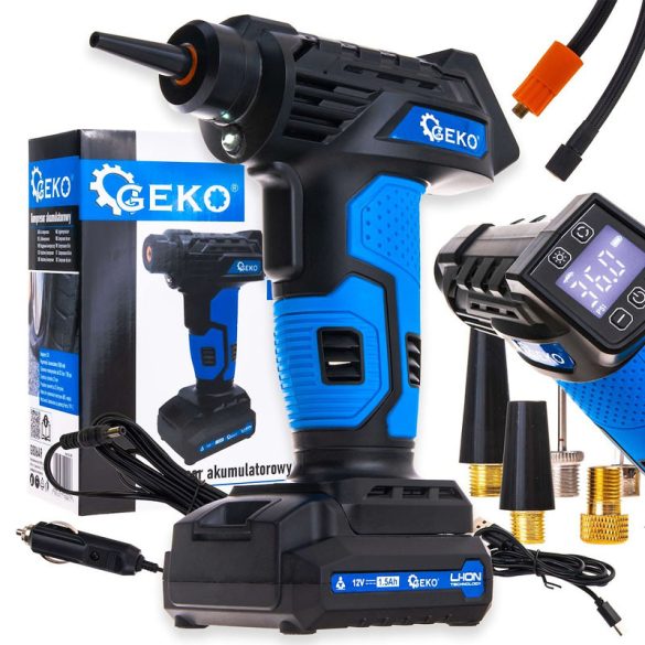 Prenosný kompresor Geko 12 V s digitálnym LED osvetlením G80649
