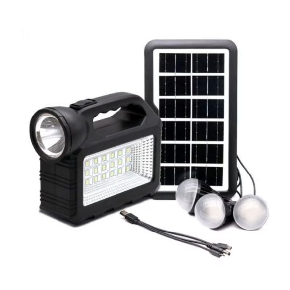 Súprava solárneho panelu – multifunkčná LED baterka so solárnym panelom, 3 žiarovkami, powerbankou GD-101