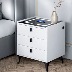   Inteligentný nočný stolík s bezdrôtovým nabíjaním — biely, 3 zásuvky GD320076-fh3