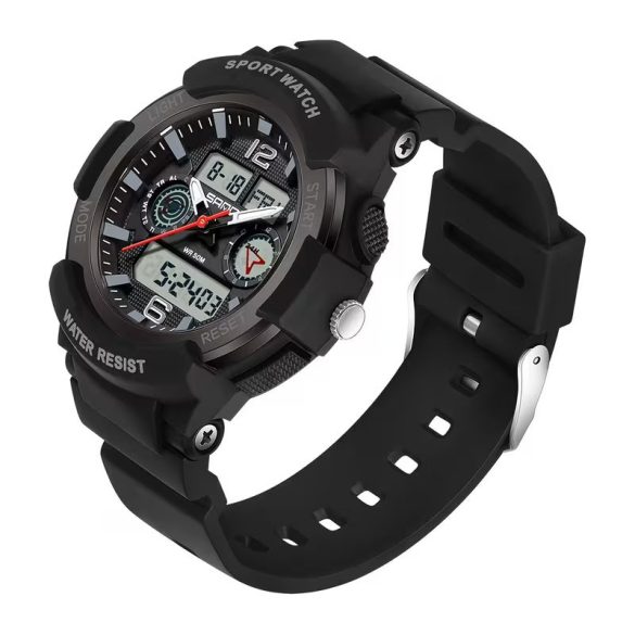 Dámske módne quartzové športové hodinky s dvojitým displejom, čierne GH238501-F