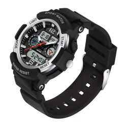   Dámske módne quartzové športové hodinky s dvojitým displejom, čierno-strieborné GH238501-FE