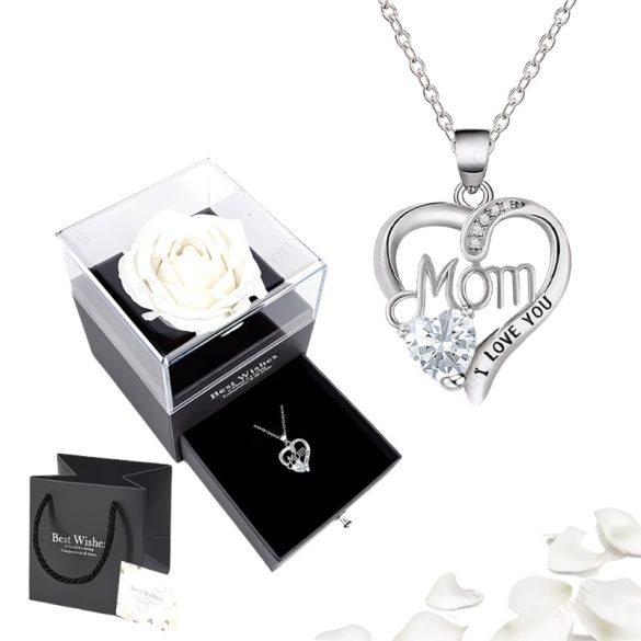 Náhrdelník s príveskom v tvare srdca v darčekovej krabičke s bielymi ružami GK5467641