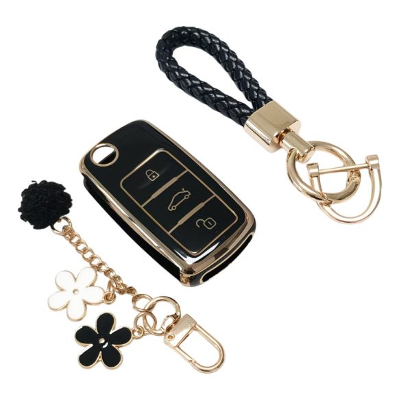 Sada ochranných puzdier na kľúče od auta s príveskom kompatibilná s VW a Škoda – Čierna GL1147053