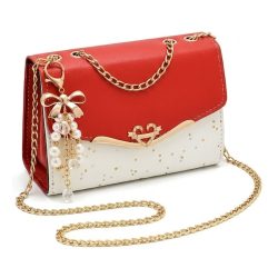  Dámska taška cez rameno s reťazovým popruhom – červená HF2434596