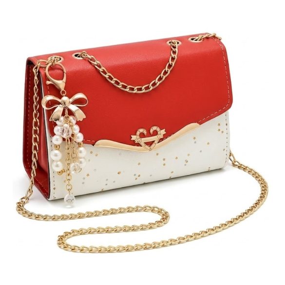 Dámska taška cez rameno s reťazovým popruhom – červená HF2434596