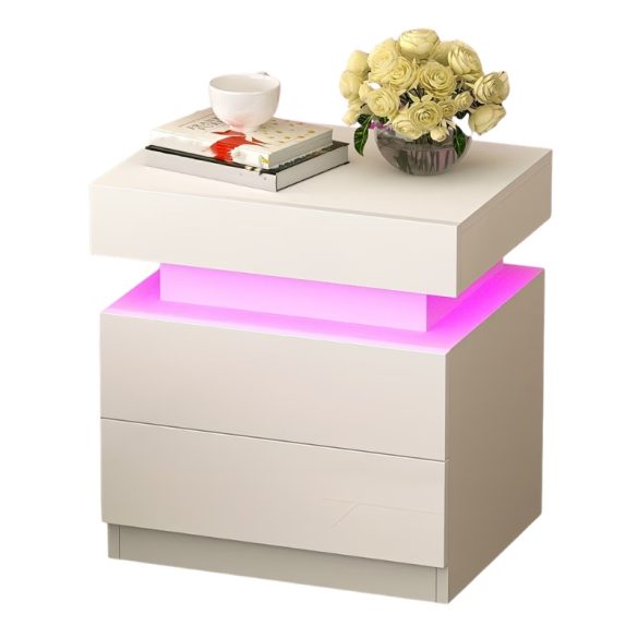 Moderná biela nočná stolíčka s RGB LED osvetlením HN10527235