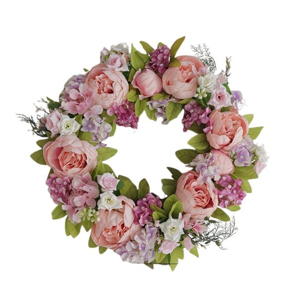 Fialová hortenzie a ružový dekoratívny veniec HR1275783-2