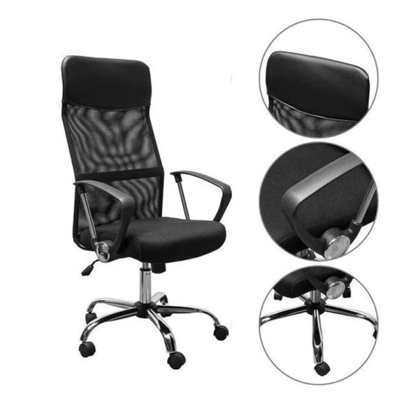 Ergonomická Kancelárska Stolička – Vysoká Opierka Chrbta, Nastaviteľná Výška, Čierna HS305