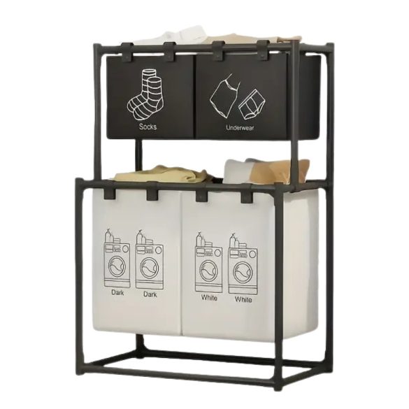 Dvojvrstvový kôš na bielizeň s úložným stojanom a organizérom na oblečenie HX2164554