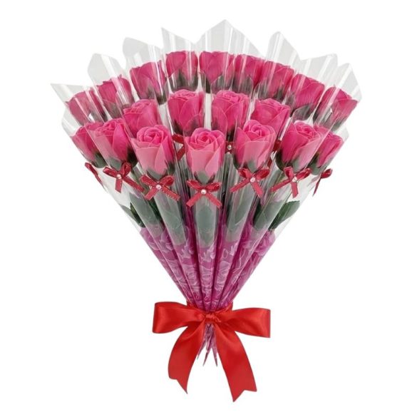 20 individuálne balených voňavých mydlových ruží v darčekovej krabičke – tmavo ružová JA3008169-RV