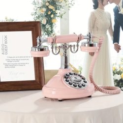   Retro štýlová Audio Guest Book – Hlasová kniha hostí, ružová farba (JB126810-P)