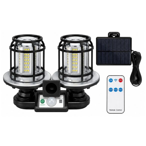 Dvojitá vonkajšia LED lampa na solárnu energiu s detektorom pohybu a diaľkovým ovládačom JD-2216A