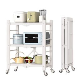   Trojposchodová skladateľná kuchynská polica na kolieskach – biela JR3860229-W