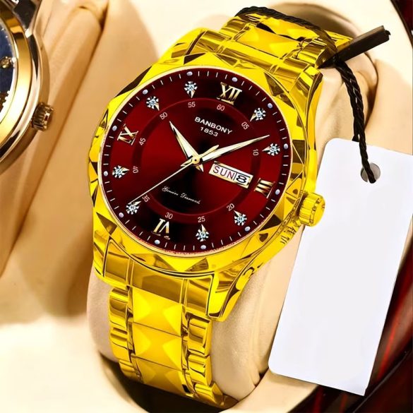 Kvarcové hodinky BANBONY s rímskymi číslicami v červeno-zlatej farbe JU9178069-PA