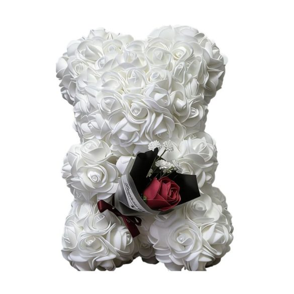 Elegantný krémovo-biely ružový medvedík s kartičkou JX55211-B