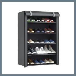   5-poschodový stojan na topánky – so sklopným krytom, sivý JY638049
