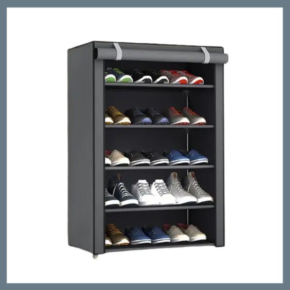 5-poschodový stojan na topánky – so sklopným krytom, sivý JY638049
