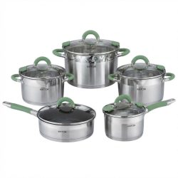   KOSTCOR 5-dielna Prémiová Sada Nerezového Riadu – pastelovo zelené úchyty K007