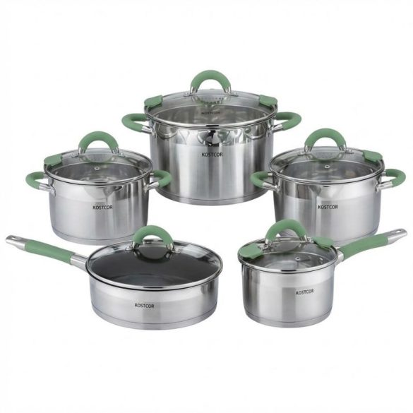 KOSTCOR 5-dielna Prémiová Sada Nerezového Riadu – pastelovo zelené úchyty K007