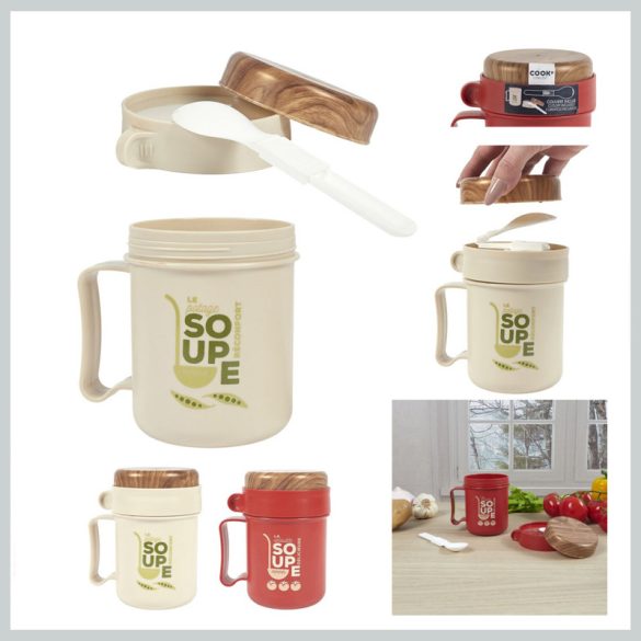 Plastový pohár na polievku s viečkom a lyžičkou KA0363