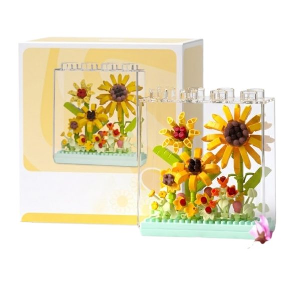 Stavebnicová sada s kvetmi slnečnice v priehľadnej vitríne KA339561-2