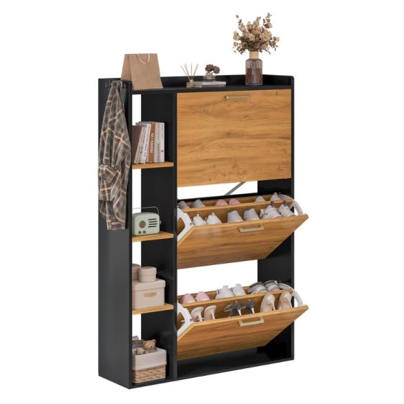 3-dverová drevená skriňa na topánky s policami a úložným priestorom KM9008692