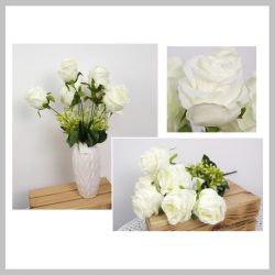 Kytica umelých ruží so 7 kvetmi, 45 cm – biela KME-118A
