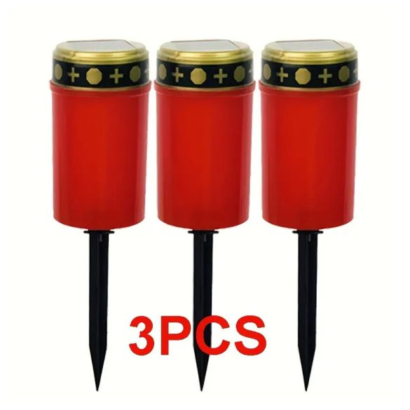 Sada 3 kusov solárnych lampášov na hrob s bezplameňovým efektom sviečky KN3019632