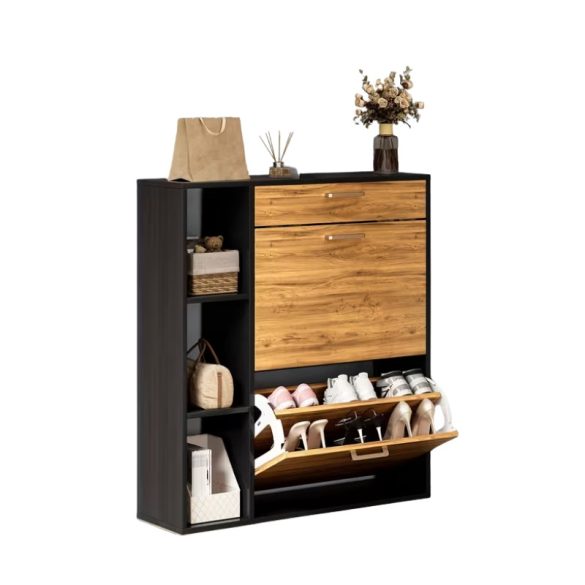 Drevená skrinka na topánky s dvoma otočnými zásuvkami KP9169407