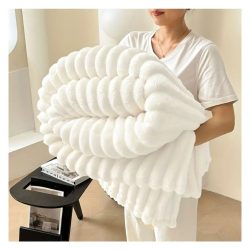   Plyšový prehoz na posteľ, biely – KQ4353389-120F, 120 × 200 cm