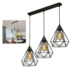   Závesné loft retro svietidlo s 3 žiarovkami – čierny kovový rám KR1500199