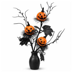   Halloweenská kytica z tekvíc v čiernej váze s motívom Jack-o’-lantern, 47 cm KY3067232
