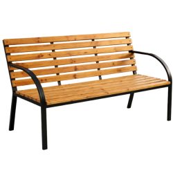   Klasická ergonomická záhradná lavica – práškovo lakovaný kovový rám a prírodné borovicové drevo LAW02