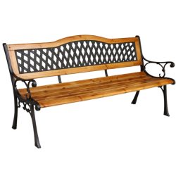   Klasická záhradná lavička s ozdobným mriežkovaným operadlom – kombinácia ocele a prírodného dreva LAW03