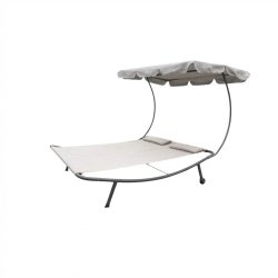   Dvojmiestne záhradné ležadlo s nastaviteľnou slnečnou clonou – Svetlosivé LE02