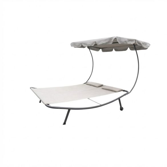 Dvojmiestne záhradné ležadlo s nastaviteľnou slnečnou clonou – Svetlosivé LE02