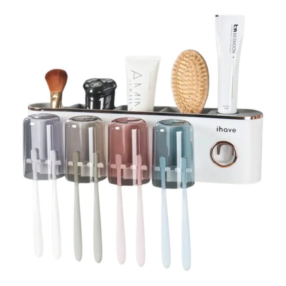 Nástenný držiak na zubné kefky s dávkovačom zubnej pasty veľký biely LH13115-3