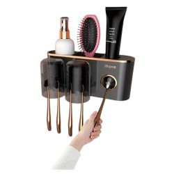   Nástenný držiak na zubné kefky s dávkovačom zubnej pasty malý čierny LH13115-4