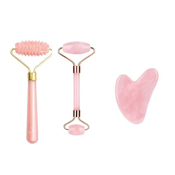 3 v 1 masážny prístroj na tvár a sada Gua Sha – sada na obnovu a kontúrovanie pleti – ružová LT6210624