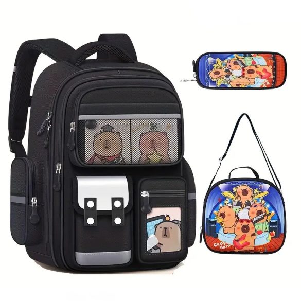 3-dielna súprava tašiek s motívom kapybary – ČIERNA LW4087704-F