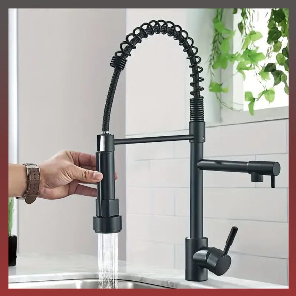 Kuchynský drezový batériový kohútik so sprchovou hlavicou, čierny LW809534