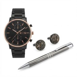   Matteo Ferari "Executive" Pánska Darčeková Sada – Hodinky, Manžetové Gombíky a Pero (v Hnedom Darčekovom Boxe) MF01B